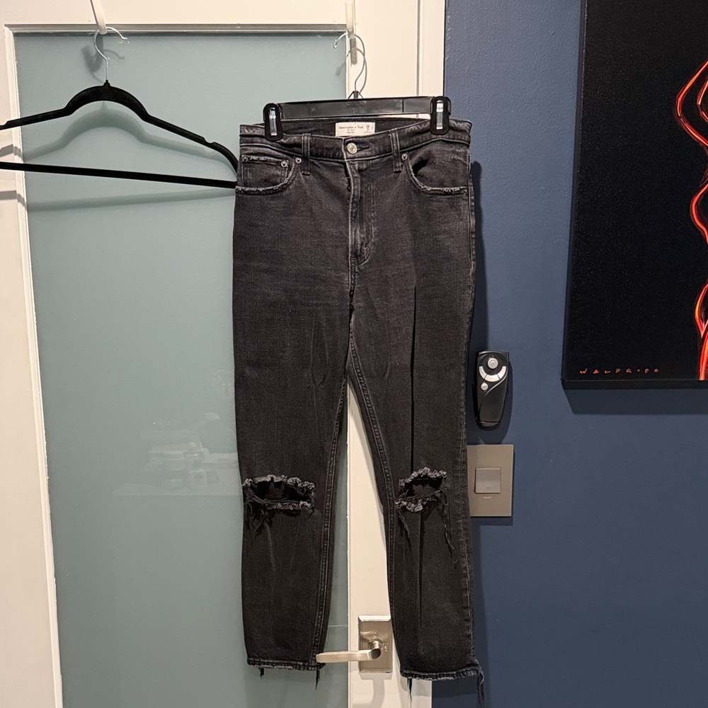 Abercrombie Black Distressed Mom Jeans